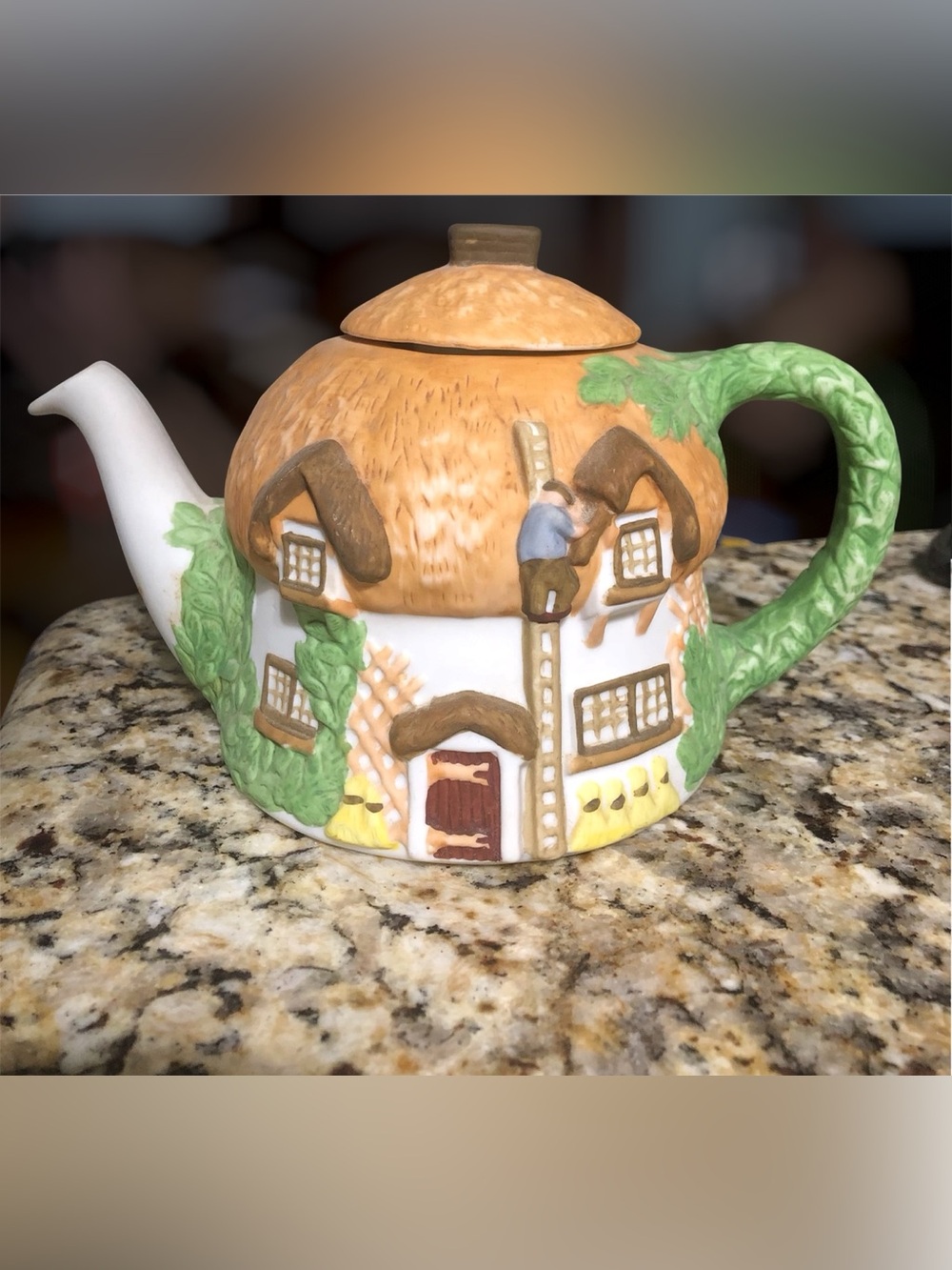 Mikasa Cottage-Style Ceramic Teapot in White, Brown and Green